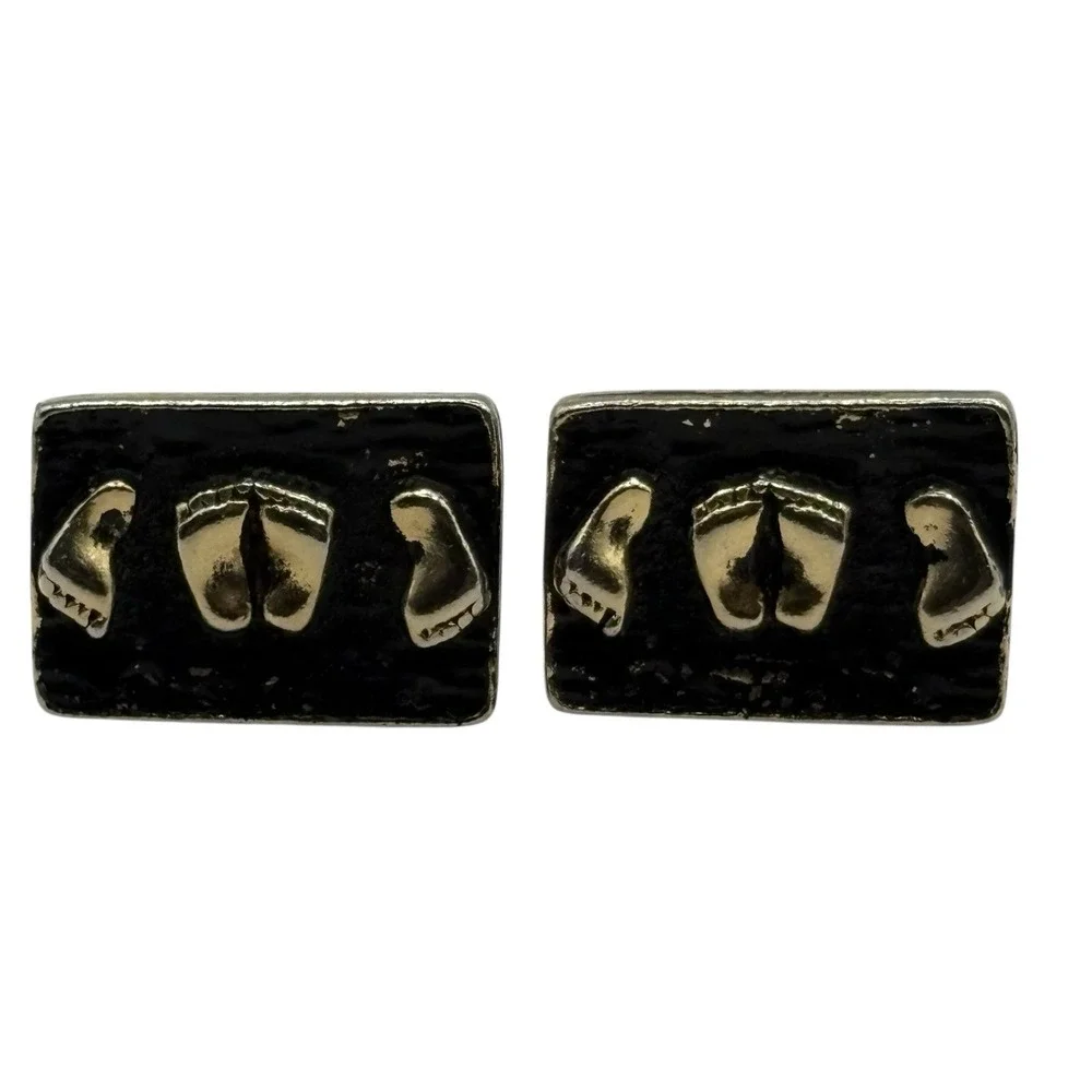 Naughty Feet Rectangle Cufflinks Adult‎ Humor Funny VTG Gold Tone Black Risque